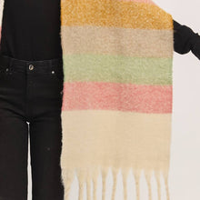 Load image into Gallery viewer, Multi Color Striped Brushed Fringe Blanket Scarf