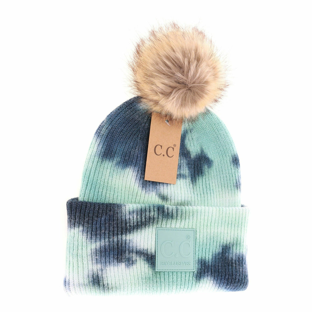 Tie Dye Fur Pom C.C Beanie