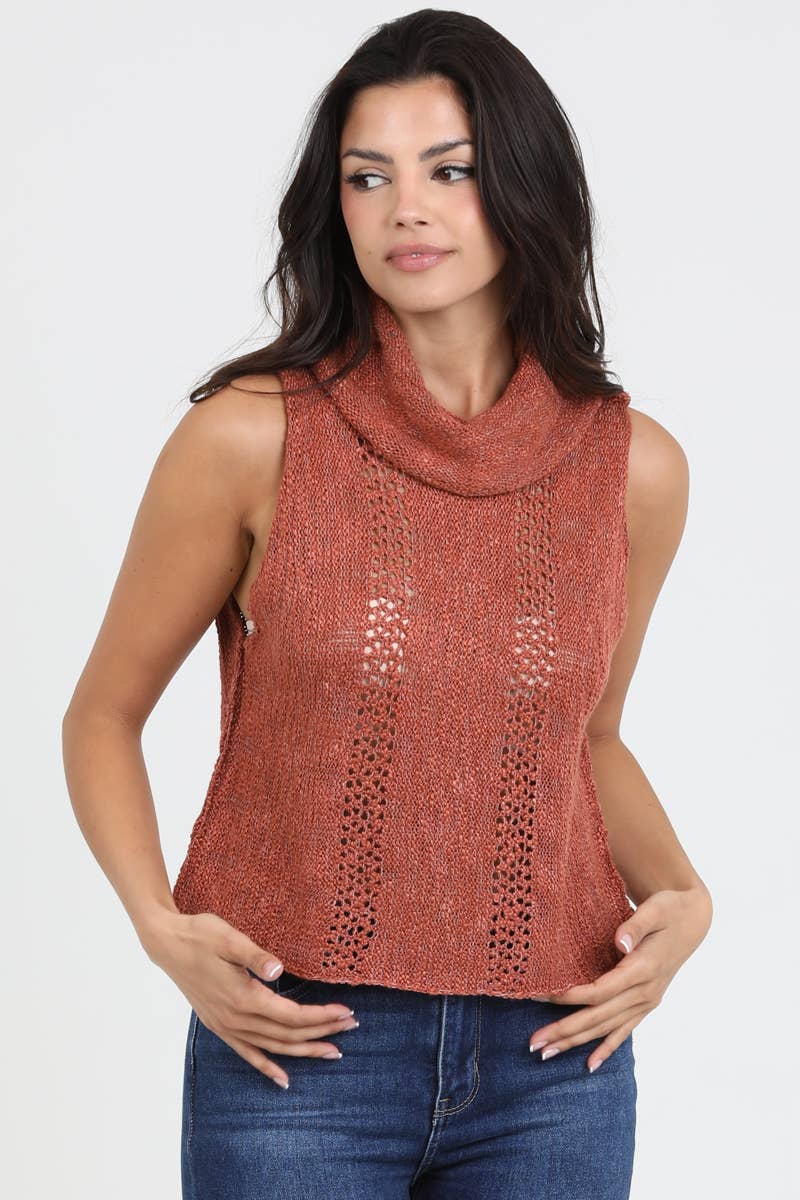 COWL NECK SLEEVELESS SWEATER TOP