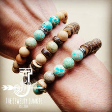 Load image into Gallery viewer, Wood and Imperial Jasper Stretch Bracelet Trio 808a