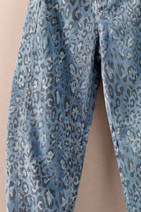 Leopard Print Barrel Straight Denim Pants