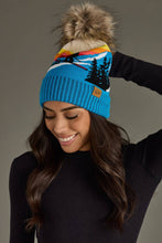 Load image into Gallery viewer, Blue Ski Mountain Landscape Pom Hat
