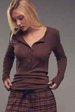 Load image into Gallery viewer, Chocolate Henley Long Sleeve Top