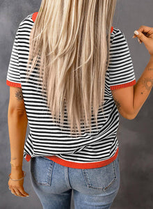 Tilly Striped Short Sleeve Knit Sweater