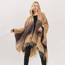 Load image into Gallery viewer, Striped Leopard Aztec Fringe Ruana