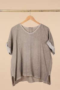 Italian Cotton Linen Rolled Sleeve T-shirt