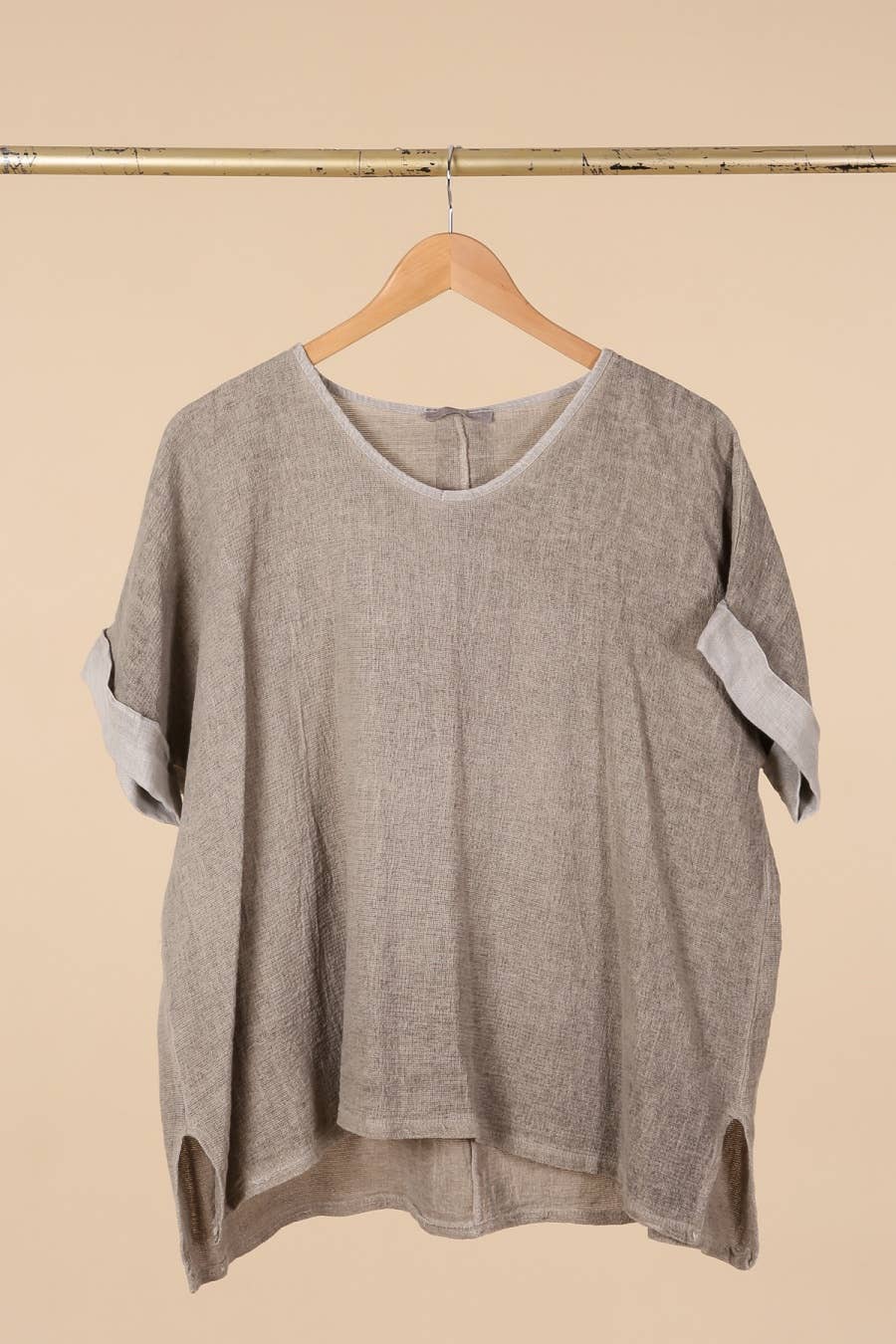 Italian Cotton Linen Rolled Sleeve T-shirt