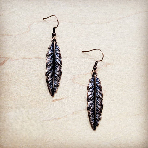 Antiqued Copper Feather Earrings