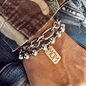 Hand Stamped MOM or MAMA Brass Tag Bracelet