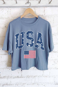 USA STAR FLAG GRAPHIC LONG CROP TOP