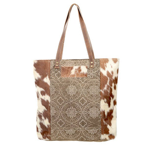 Toby Tote With Batic Front And Cowhide Sides