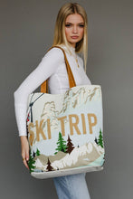 Load image into Gallery viewer, Lt. Blue Ski Trip Scene Tote