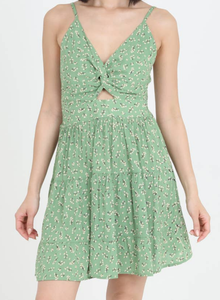 GREEN TWIST FRONT CUT OUT SUNDRESS