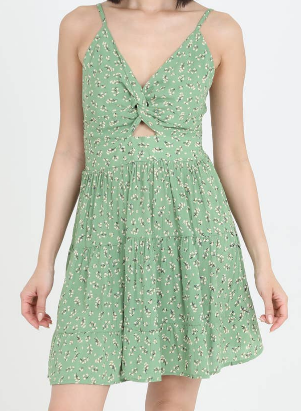 GREEN TWIST FRONT CUT OUT SUNDRESS