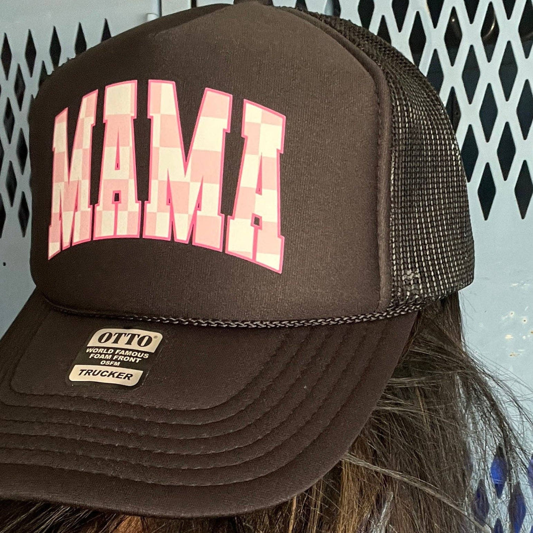 Mama Pink Checkered Otto Foam Front Trucker Hat