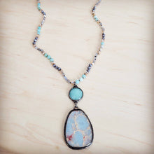 Load image into Gallery viewer, Amazonite &amp; Crystal Long Beaded Necklace w/ Large Jasper Pendant