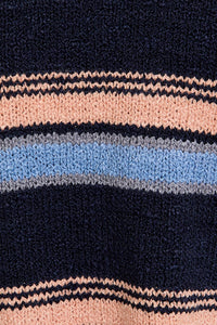 KITTY V-NECK FUZZY STRIPED LONG SLEEVE OVERSIZED SWEATER