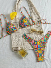 Load image into Gallery viewer, Boho Print Lace-Up Bikini Swimsuit