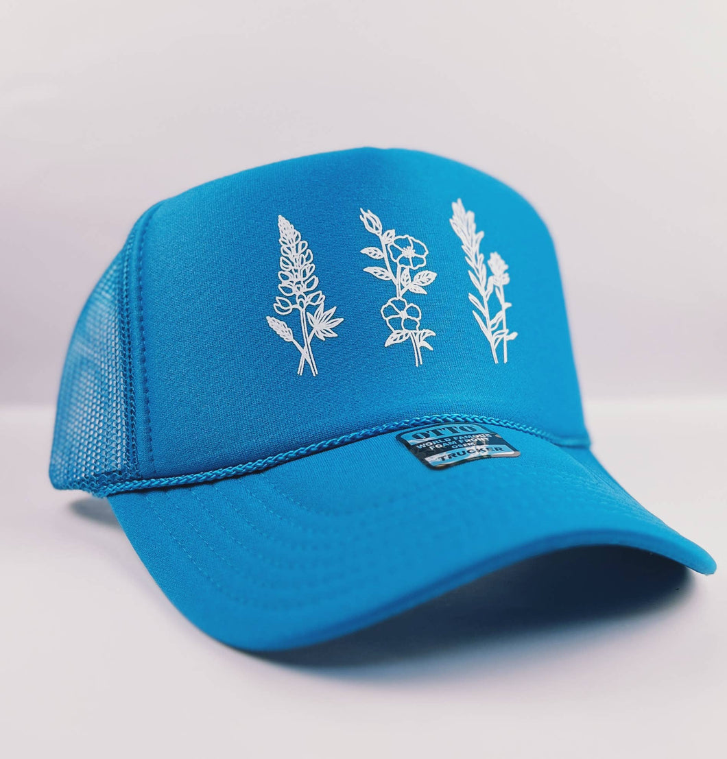Wildflowers Adult Trucker Hat: Turquoise