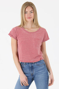 BURNOUT KNIT T SHIRT WITH ONE POCKET