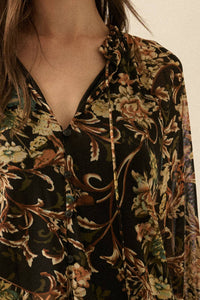 Cora Vintage Button Ruffle-Cuff Top