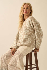 Floral Jacquard-Knit Rolled-Edge Sweater