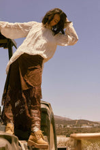 Load image into Gallery viewer, Boho Faux Suede and Lace Buckled-Waist Maxi Skirt