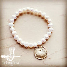 Load image into Gallery viewer, Freshwater Pearl Bracelet with Matte Gold Coin