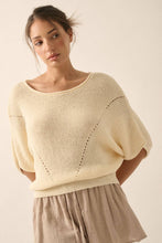 Load image into Gallery viewer, Gia Short-Sleeve Pointelle Ribbed Knit Sweater