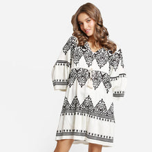 Load image into Gallery viewer, Boho Pattern Print Drawstring Mini Dress