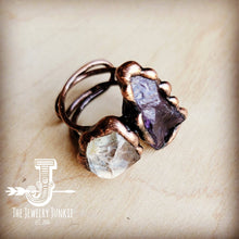 Load image into Gallery viewer, Genuine Amethyst and Quartz Ring in a Copper Setting 012a