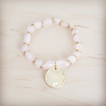 Load image into Gallery viewer, Rose Quartz Beaded Stretch Bracelet w/ Gold Coin Charm
