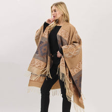 Load image into Gallery viewer, Striped Leopard Aztec Fringe Ruana