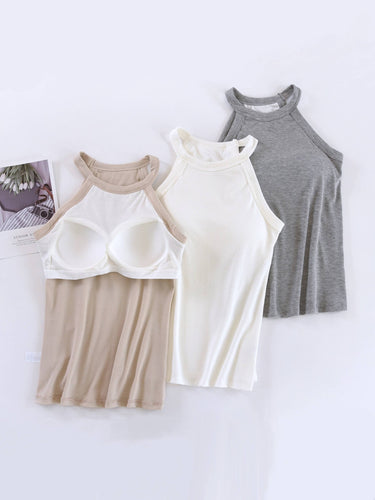 Basic Halter Top with built-in bra tank top