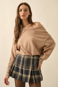 Stella Solid Knit V-Neck Exposed-Seam Sweater