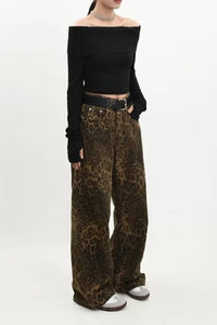 Vintage Washed Baggy wide leg Leopard Jean