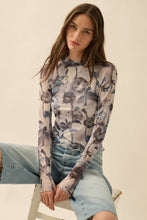 Load image into Gallery viewer, Floral Mesh Raglan-Sleeve Mock-Neck Thumbhole Top