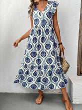 Load image into Gallery viewer, Boho Flutter Sleeve Floral Print V-Neck Midi Dress