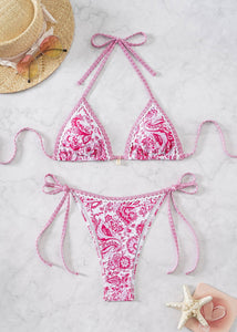Boho Print Lace-Up Bikini Swimsuit