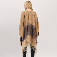 Load image into Gallery viewer, Striped Leopard Aztec Fringe Ruana