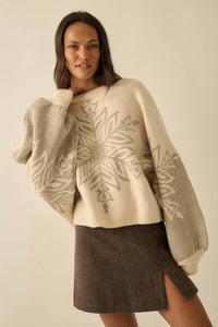 BELLAVIDA Snowflake Jacquard-Knit Dolman-Sleeve Sweater