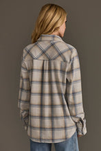 Load image into Gallery viewer, Cream, Dusty Blue &amp; Tan Plaid Flannel