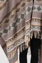 Load image into Gallery viewer, Striped Aztec Fringe Ruana