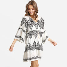 Load image into Gallery viewer, Boho Pattern Print Drawstring Mini Dress