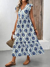 Load image into Gallery viewer, Boho Flutter Sleeve Floral Print V-Neck Midi Dress