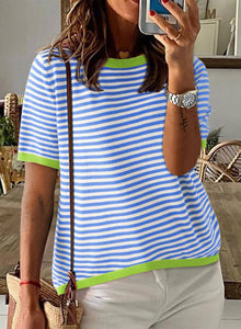 Tilly Striped Short Sleeve Knit Sweater