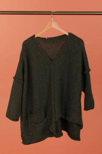 Asymmetric Oversized Sweater with Pocket - made in Italy