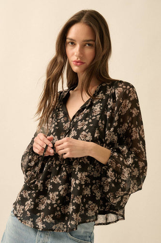 Floral Chiffon Babydoll Peasant Top