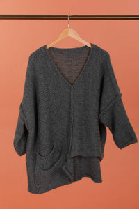 Asymmetric Oversized Sweater with Pocket - made in Italy