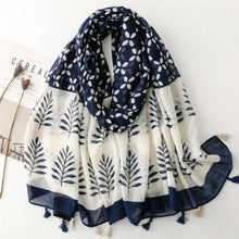 Load image into Gallery viewer, Blue &amp; White Boho Scarf